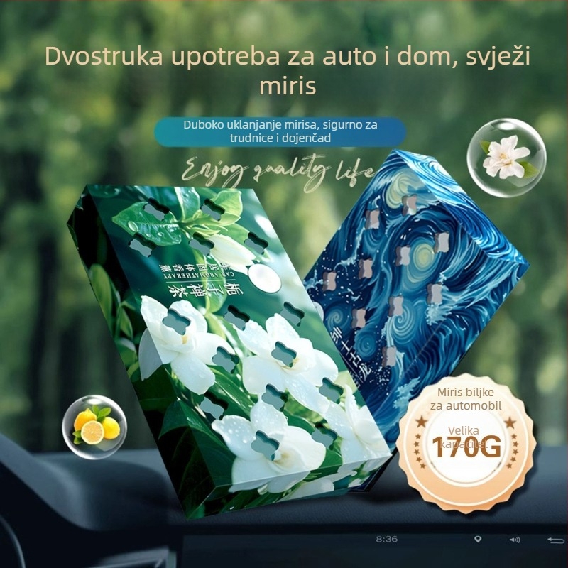 Auto osvježivač zraka – čvrsti parfemski blok za dezodoriranje i zadržavanje mirisa, note Citrus Musk i Freesia, 100–200 ml, ugradnja na sjedalo, 31–60 dana isparavanja