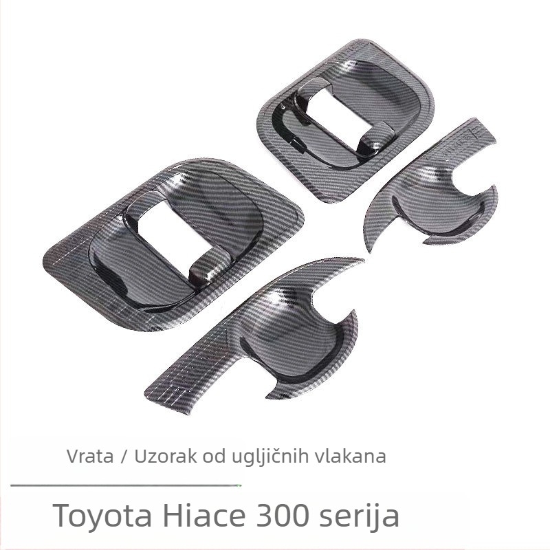 Kompletan vanjski naljepnik za Toyota Hiace: ručka vrata, vanjski retrovizor, dekorativni okvir prednje rešetke — ABS materijal, postavljanje ljepilom, bez prerade