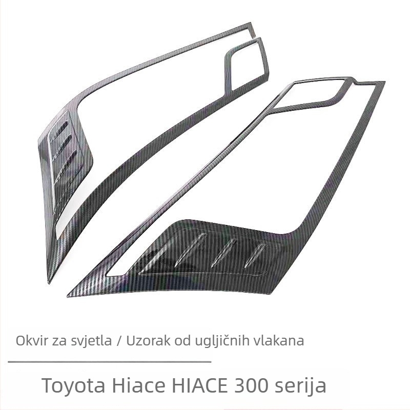 Kompletan vanjski naljepnik za Toyota Hiace: ručka vrata, vanjski retrovizor, dekorativni okvir prednje rešetke — ABS materijal, postavljanje ljepilom, bez prerade