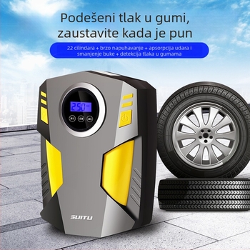 Prijenosna automobilska pumpa za zrak, 12V, 120W, 25 L/min, Digitalni zaslon, Mjerač tlaka guma