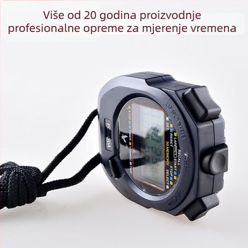 Tianfu PC3830A — Elektronički štoper, digitalni tajmer s kalendarom, alarmom i odbrojavanjem; ABS kućište, vodootporno, pauza, protuklizna površina, troredni prikaz