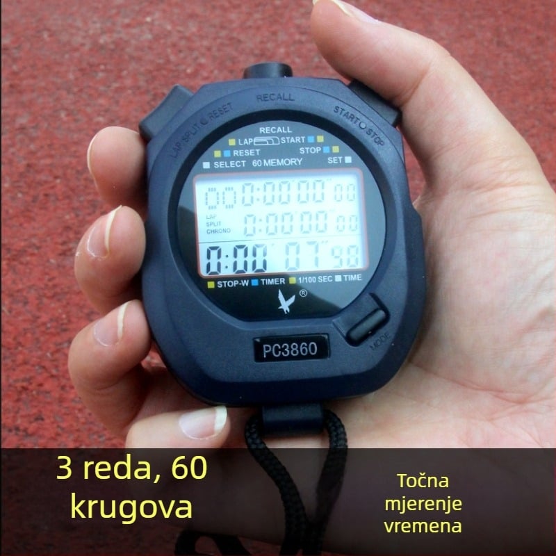 Tianfu elektronička štoperica za natjecanja i trening, višenamjenski mjerač vremena s pauzom, 3-redni prikaz, ABS vodootporan