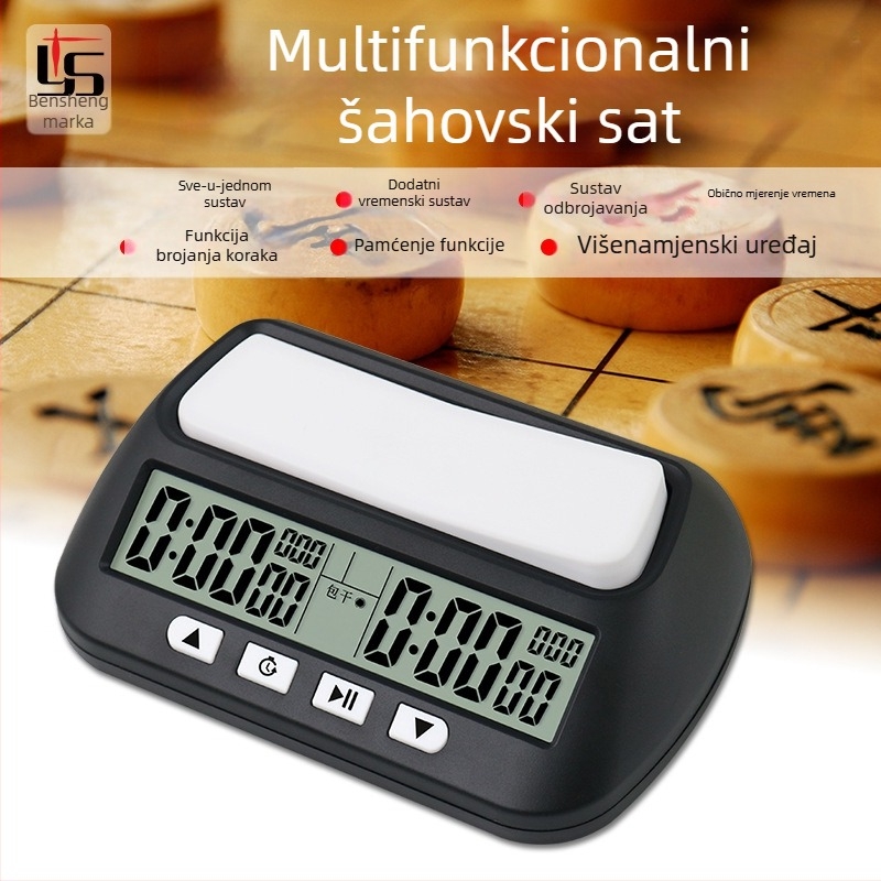 Elektronički šahovski tajmer s funkcijom pauze, ABS kućište, protuklizno, jednostrani prikaz, 105 g