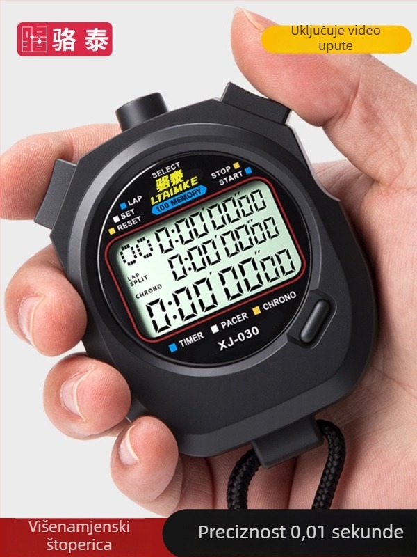Elektronički štoperica mjerač s ABS kućištem, vodootporan, pauza, protuklizno, zaslon 1–3 redova, pogodan za trčanje i treninge
