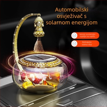 Automobilski difuzer mirisa sa solarnim napajanjem i rotirajućom zlatnom ribicom, stakleni držač parfema, kapacitet 50-100 ml, montira na instrument panel, mirisi cvjetni i oceanski