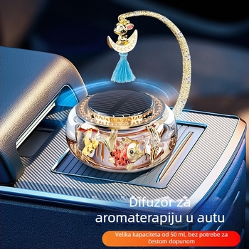 Automobilski difuzer mirisa sa solarnim napajanjem i rotirajućom zlatnom ribicom, stakleni držač parfema, kapacitet 50-100 ml, montira na instrument panel, mirisi cvjetni i oceanski