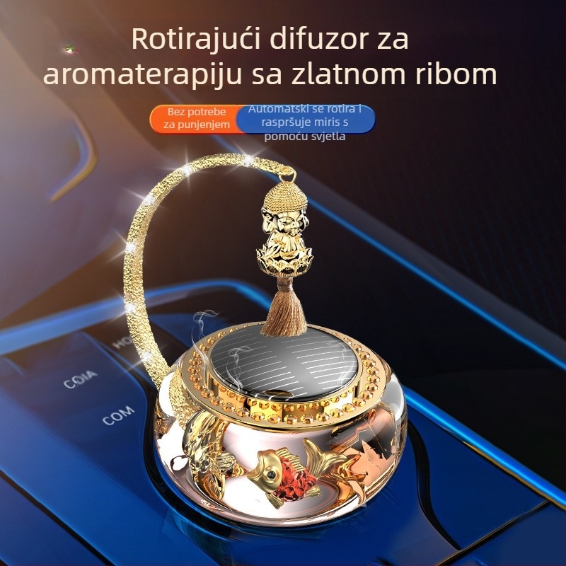 Automobilski difuzer mirisa sa solarnim napajanjem i rotirajućom zlatnom ribicom, stakleni držač parfema, kapacitet 50-100 ml, montira na instrument panel, mirisi cvjetni i oceanski