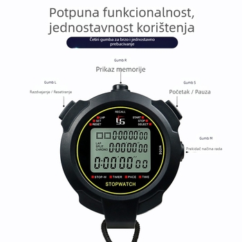 Elektronički štoperica s ABS kućištem, vodootporna, funkcija pauze, zaslon s tri reda, otisnuti logo