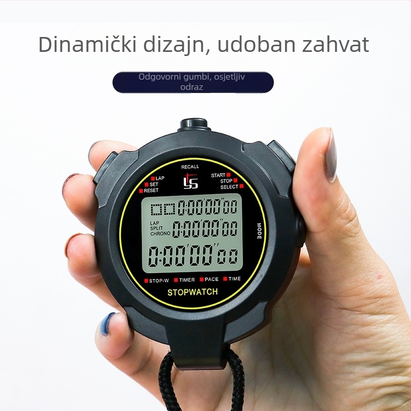 Elektronički štoperica s ABS kućištem, vodootporna, funkcija pauze, zaslon s tri reda, otisnuti logo
