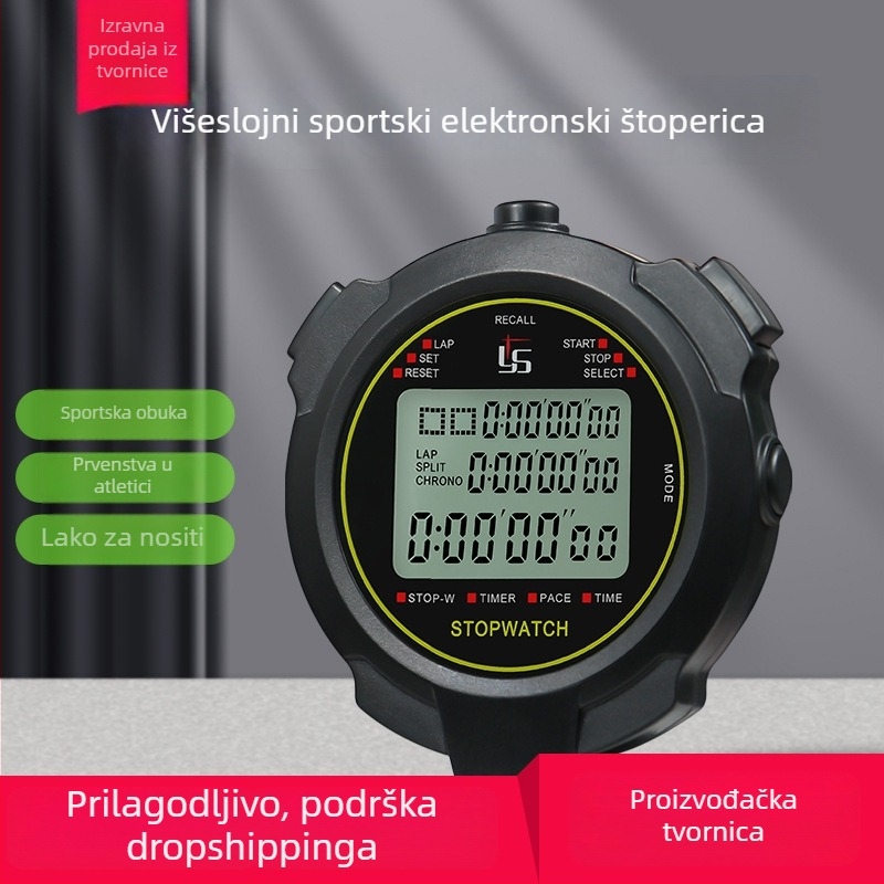 Elektronički štoperica s ABS kućištem, vodootporna, funkcija pauze, zaslon s tri reda, otisnuti logo