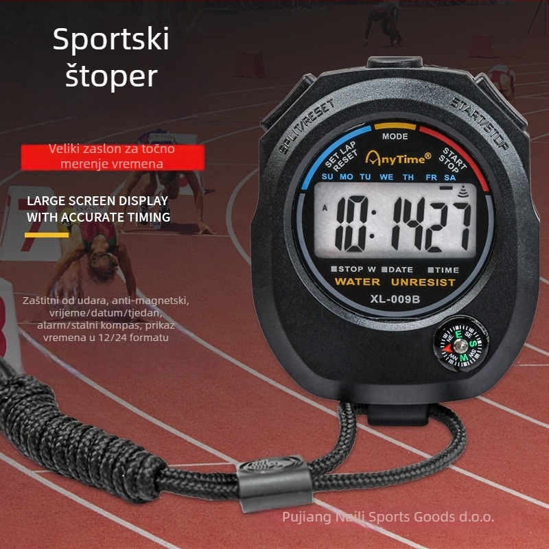 Elektronički štoper s ABS kućištem, dimenzije 62×82×22 mm, težina 50 g, 2-kanalni zaslon