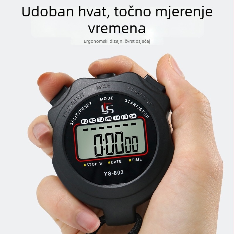 Yisheng Elektronička štoperica – vodootporna, s pauzom, ABS kućište s protukliznim, jednoredni zaslon