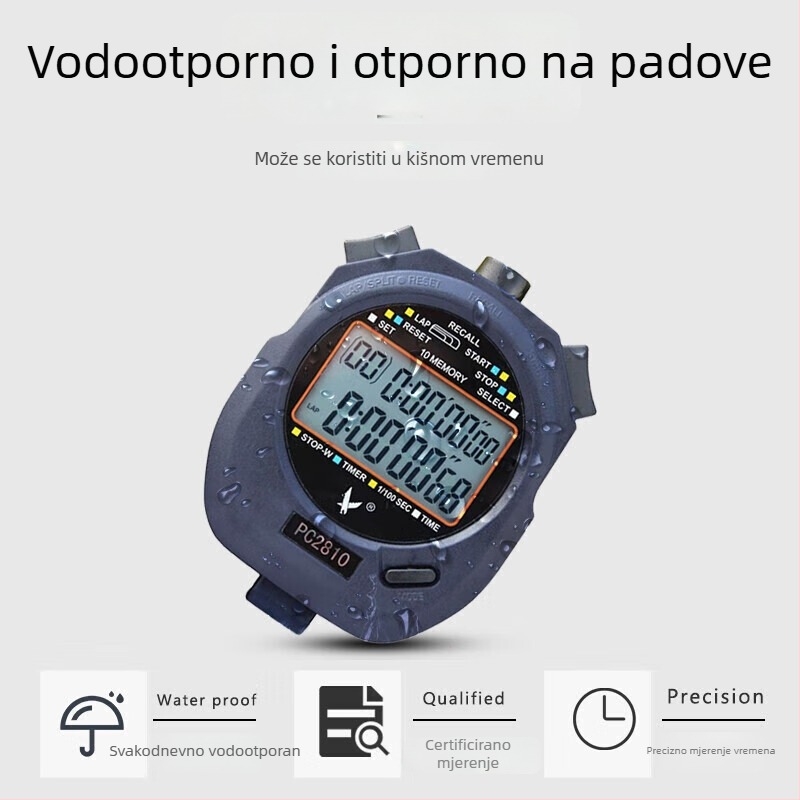 Višenamjenska štoperica s prikazom na 3 retka, mjerenje u segmenata 100/60/30/10/5, vodootporno ABS kućište, funkcija pauze, protuklizni dizajn; pogodna za trčanje, vožnju bicikla i loptarske sportove