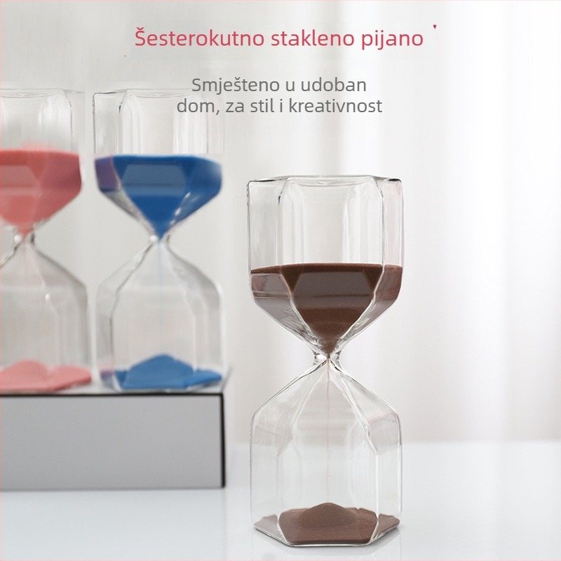 Pješčani sat s pijeskom 15 minuta, staklo visoke borosilikatnosti, puhanje, modern minimalistički stil, ručno izrađeni ukrasni privjesak