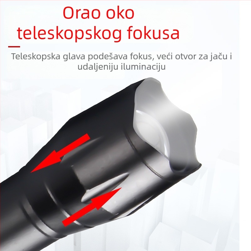 Shato Tribe LED svjetiljka, aluminijsko kućište, punjiva 1200 mAh, domet 100–200 m