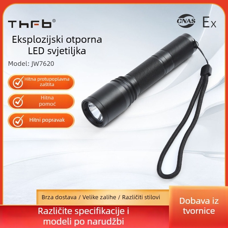 Eksplozijski otporna LED svjetiljka, aluminijsko tijelo, 3W LED, 2000 mAh punjiva litijska baterija, vodootporna glavna svjetiljka za glavu s 360° rotacijom i dometom 200–500 m.