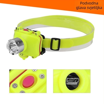 Potapljačka čelna lampa USB punjiva LED, ABS kućište, prijenosna