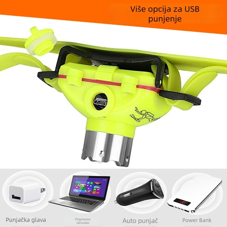 Potapljačka čelna lampa USB punjiva LED, ABS kućište, prijenosna