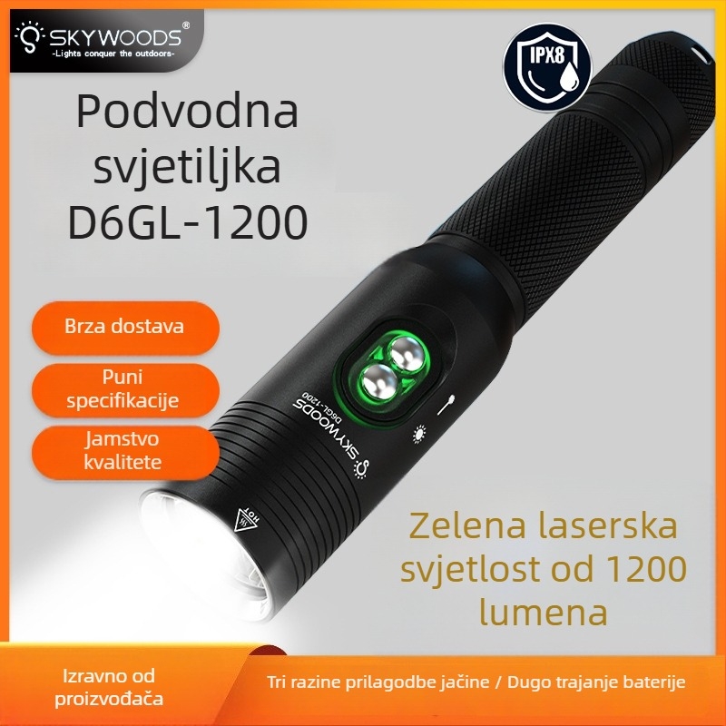 Potopna svjetiljka SKYWOODS, 1200 lumena, laserom, podvodno osvjetljenje, dug domet, indikator svjetla