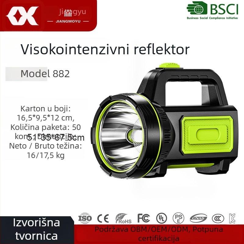 Vanjski ručni LED reflektor, 3W, 1200mAh punjiva baterija, domet 200–500 m