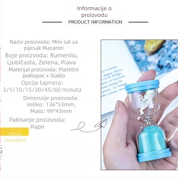 Staklena pješčana časovnica za djecu i učenike, otporna na padove, podsjetnik vremena obroka, prilagodljiv logo