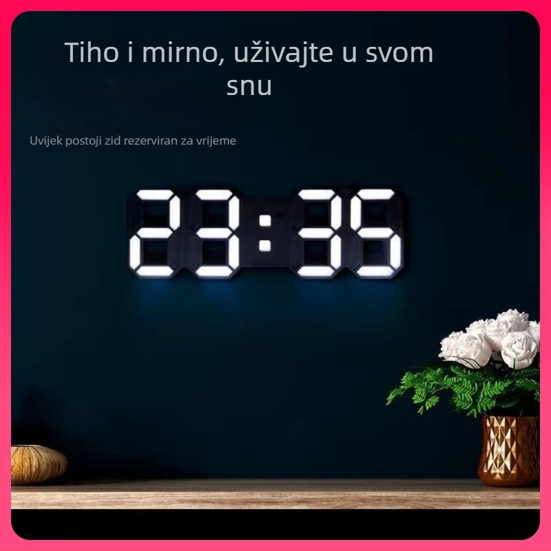3D LED zidni sat s alarmom, termometrom, vječnim kalendarom, svjetlećim brojevima