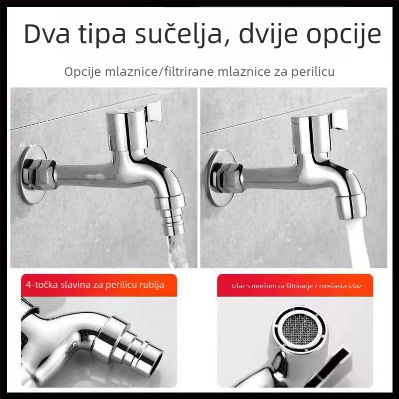 Zidni ventil za perilicu rublja, legura cinka i bakra, jednosoban hladan dotok, 4-6 priključaka, ugradnja u zid, bakreni jezgreni ventil, pogodan za mop umivaonik, perilicu i vanjsku upotrebu