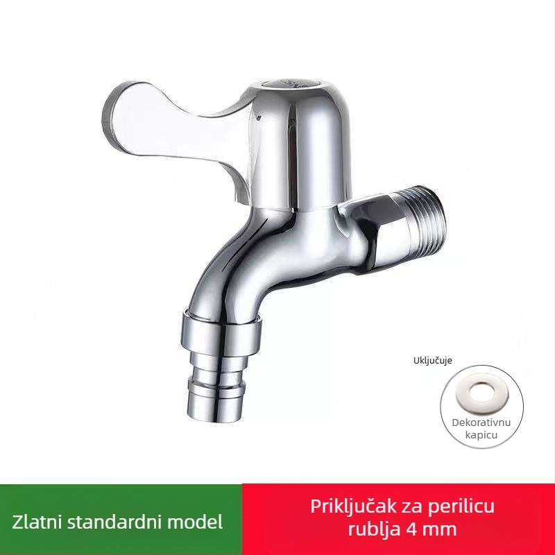 Zidni ventil za perilicu rublja, legura cinka i bakra, jednosoban hladan dotok, 4-6 priključaka, ugradnja u zid, bakreni jezgreni ventil, pogodan za mop umivaonik, perilicu i vanjsku upotrebu