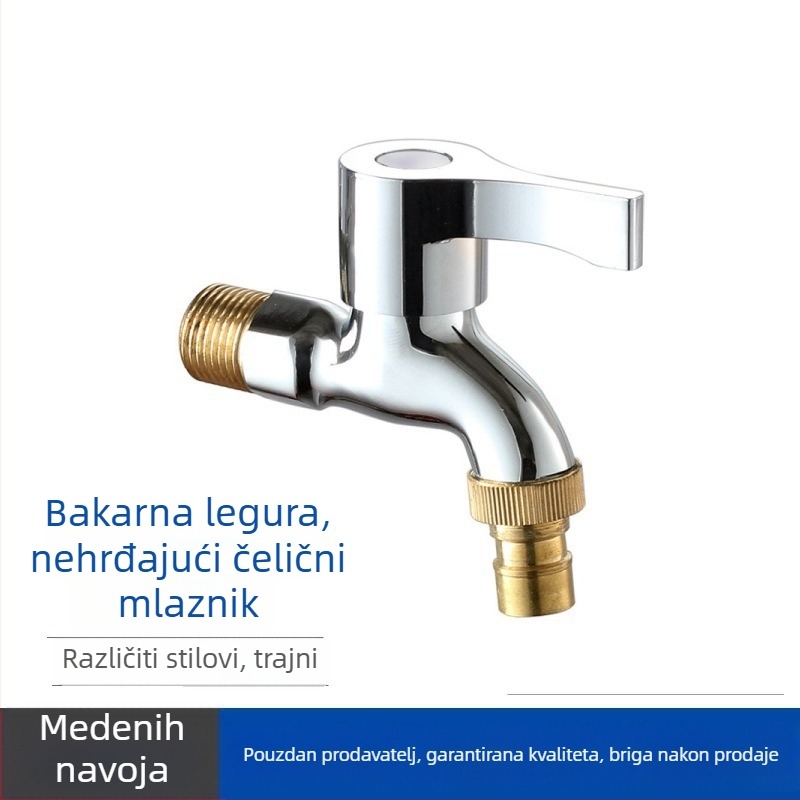 Zidni ventil za perilicu rublja, legura cinka i bakra, jednosoban hladan dotok, 4-6 priključaka, ugradnja u zid, bakreni jezgreni ventil, pogodan za mop umivaonik, perilicu i vanjsku upotrebu