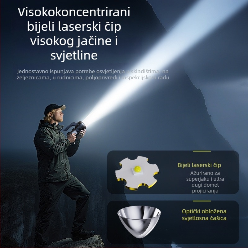 LED ručna lampica s ručnim pogonom, 15W, 2400mAh, domet 200-500 m