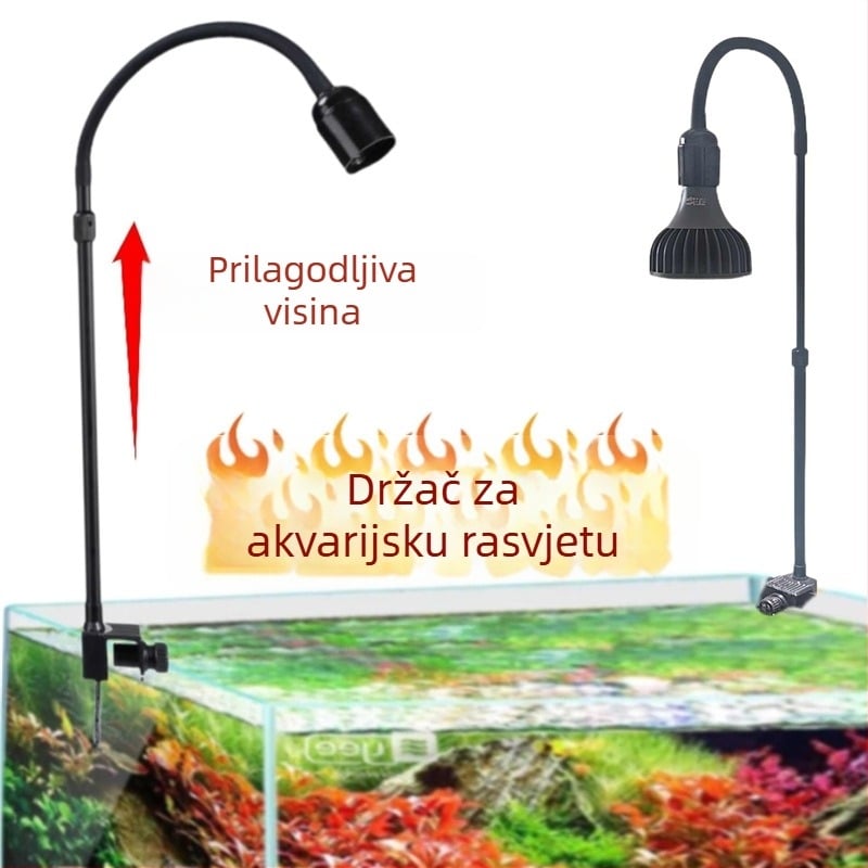 Akvarijska svjetiljka na stalku s podesivom visinom, E27 navojni nosač, aluminij i željezo, visići nosač za rasvjetu vodnih biljaka