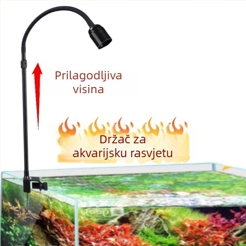 Akvarijska svjetiljka na stalku s podesivom visinom, E27 navojni nosač, aluminij i željezo, visići nosač za rasvjetu vodnih biljaka