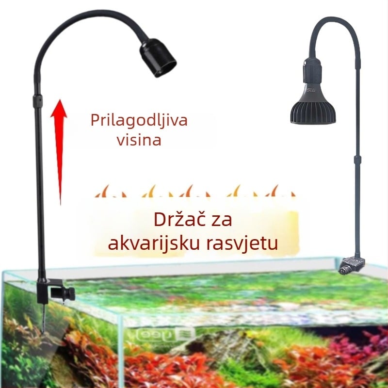 Akvarijska svjetiljka na stalku s podesivom visinom, E27 navojni nosač, aluminij i željezo, visići nosač za rasvjetu vodnih biljaka