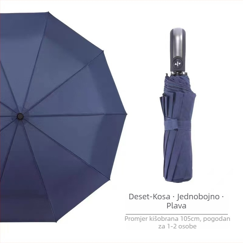 Reklamni kišobran s 10 rebara, automatsko otvaranje i zatvaranje, za sunce i kišu, mogućnost izrade logotipa, vinil tkanina 190T, čelična šipka