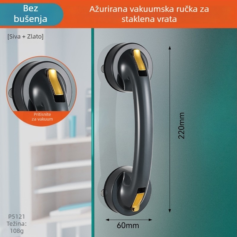 Drška za staklena klizna vrata — bez bušenja, snažno usisavanje; ABS materijal, antikorozijski premaz; za vrata i prozore