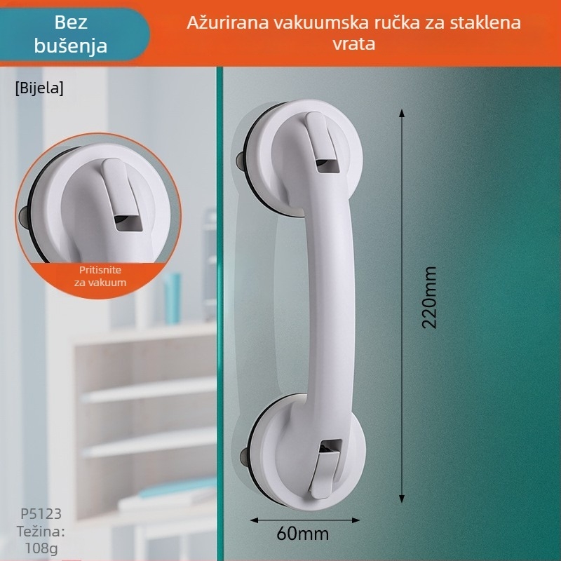 Drška za staklena klizna vrata — bez bušenja, snažno usisavanje; ABS materijal, antikorozijski premaz; za vrata i prozore