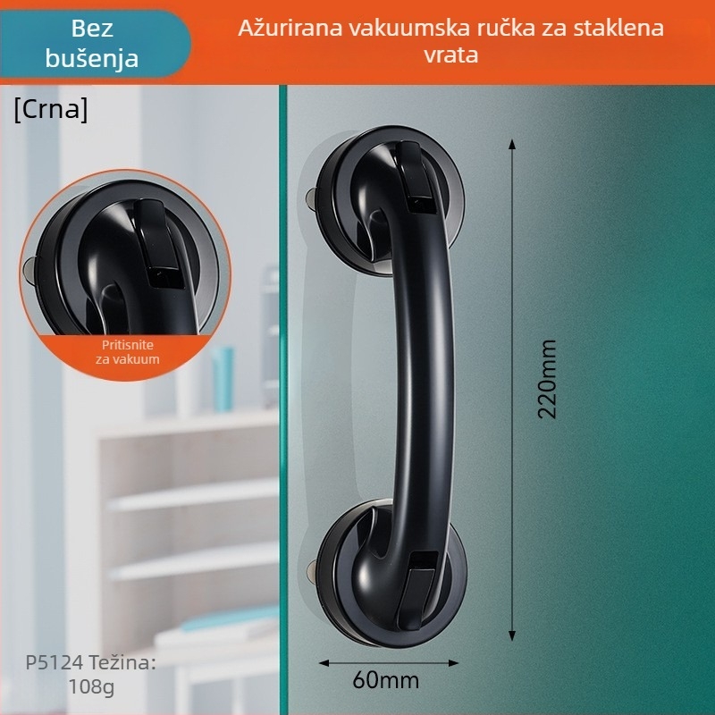 Drška za staklena klizna vrata — bez bušenja, snažno usisavanje; ABS materijal, antikorozijski premaz; za vrata i prozore