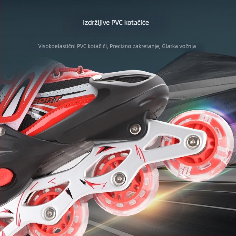 Role skates s mrežastim gornjim dijelom, kotači u jednom redu PVC, plastična potplata