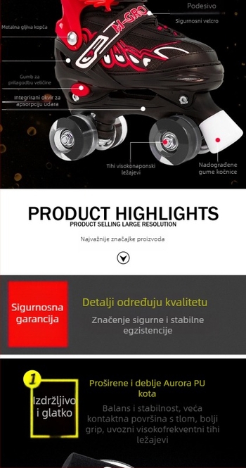 Chaokang rollerice za djecu — gornji dio PVC+ mreža, PU kotači, dvostruki red kotača, PP potplat, univerzalna prilagodba
