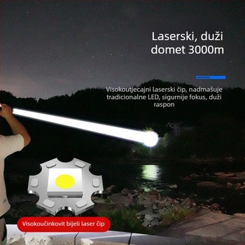 Prijenosna LED fenjer za kampiranje — dugi domet, punjiv, nužno svjetlo za samozaštitu, ručno pokretanje energije, 30W, 1200 mAh