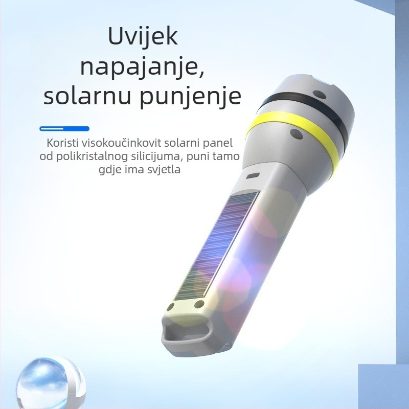 Prijenosna LED fenjer za kampiranje — dugi domet, punjiv, nužno svjetlo za samozaštitu, ručno pokretanje energije, 30W, 1200 mAh