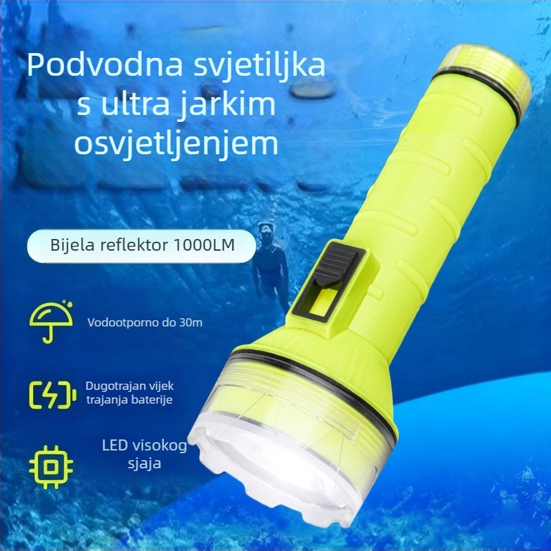 Potapljačka LED svjetiljka — 10W, 1200 mAh, domet do 500 m, 240–350 lm, punjiva