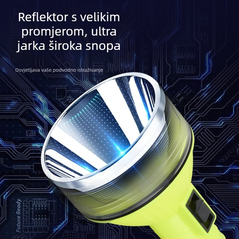 Potapljačka LED svjetiljka — 10W, 1200 mAh, domet do 500 m, 240–350 lm, punjiva