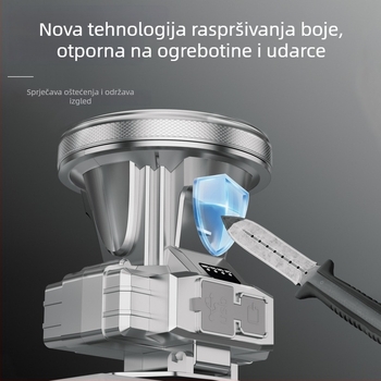 LED čelna lampa od aluminijske legure, 3600 mAh baterija, punjiva, uključen punjač, domet 200–500 m