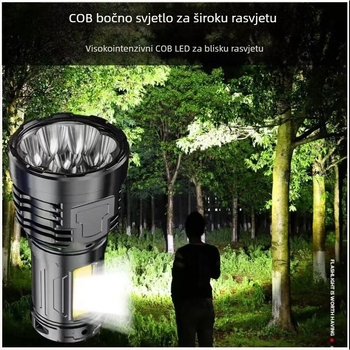 LED vanjska baterijska svjetiljka, USB se puni, 5W, domet 200–500 m, višenamjenska