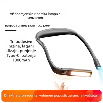 Ribolovna čelna lampa s LED, ugrađena baterija 1800 mAh, ABS kućište, domet do 50 m