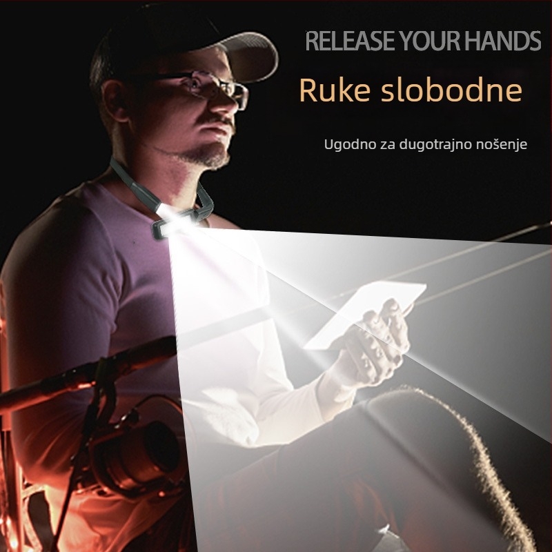 Ribolovna čelna lampa s LED, ugrađena baterija 1800 mAh, ABS kućište, domet do 50 m