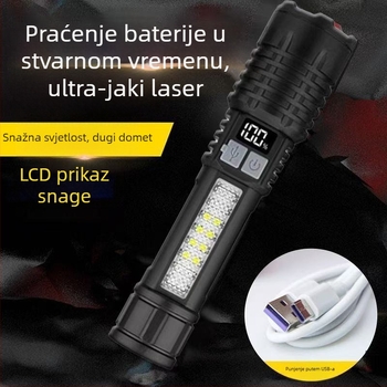 LED flashlight s digitalnim zaslonom, ručno pokretanje, 8W, 1500mAh, doseg 100–200 m, više načina rada