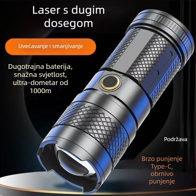 LED svjetiljka s cilindričnim kućištem i podesivim fokusom – punjiva, 1500mAh, 10W, domet 100–200 m, ABS kućište