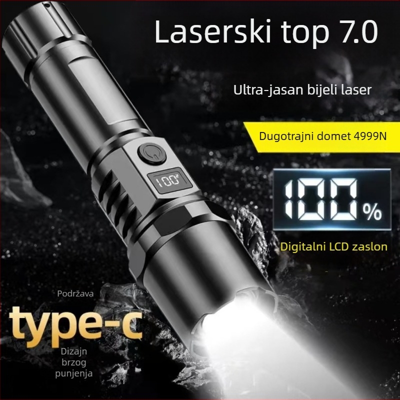 LED baterija s USB punjenjem, 15W, 1200mAh, ručno punjenje, višenamjenski za kampiranje i patrolu